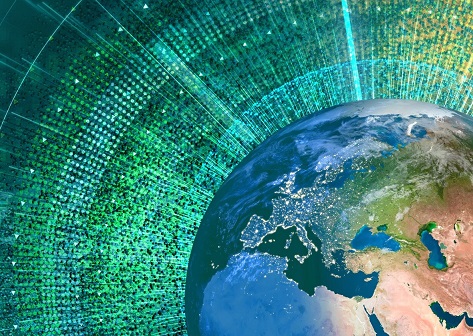 Planet earth with digital noise.